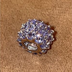 Solid 14K White Gold Tanzanite Bead Pendant Charm Slide for Necklace / Bracelet